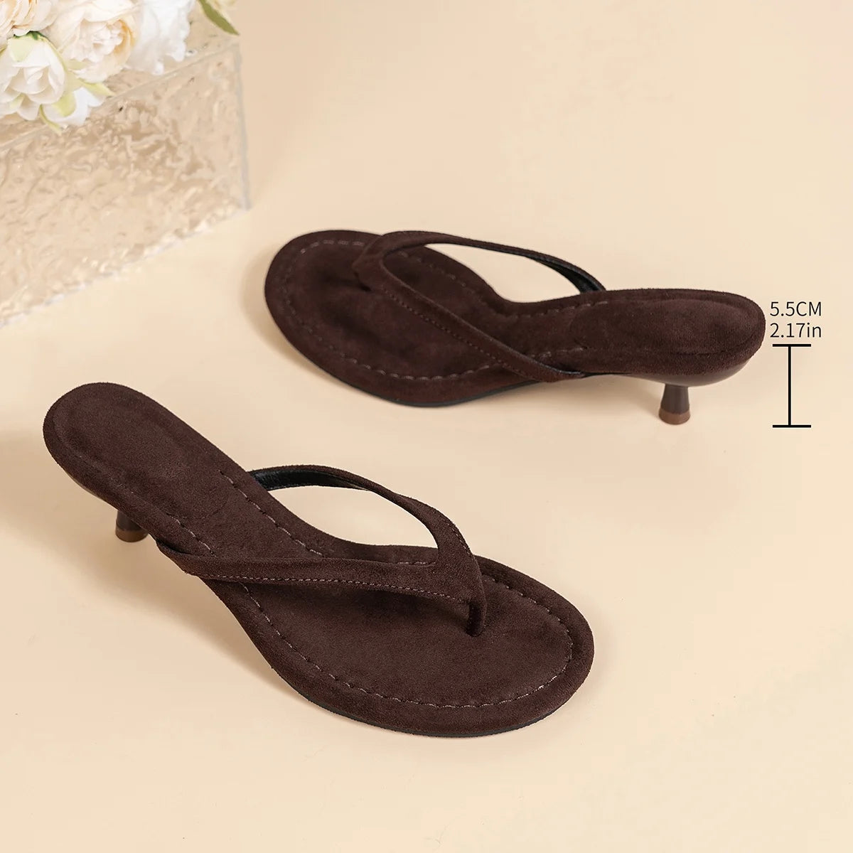 Brown Heeled with Thin Heel Flip Flops Casual Slipper