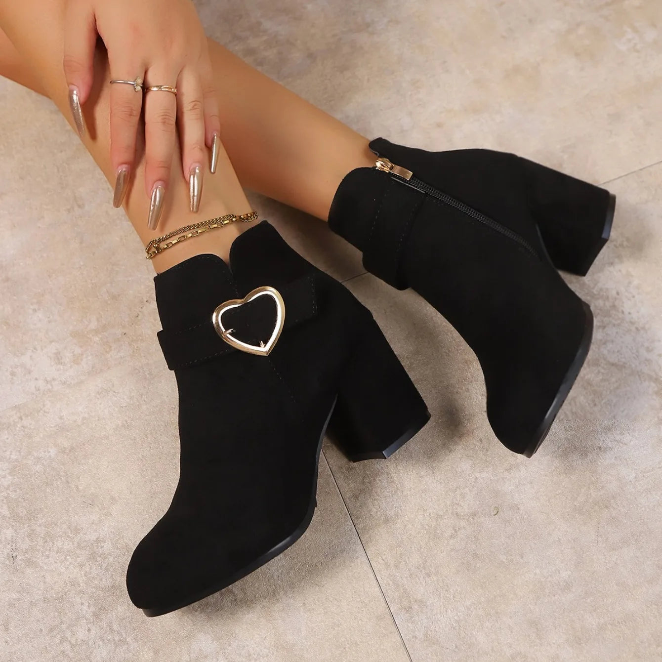 Anti-slip Ankle Zipper High Heels Short Boots