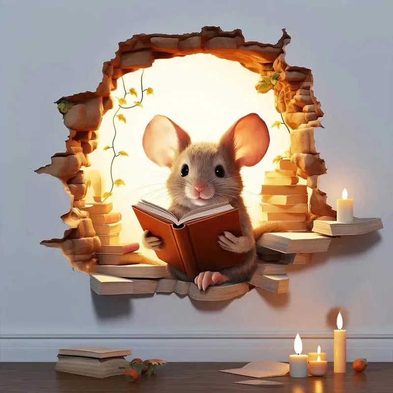Mouse Hole Book Lover's Mouse Reading Wall Sticker