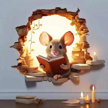 Mouse Hole Book Lover's Mouse Reading Wall Sticker