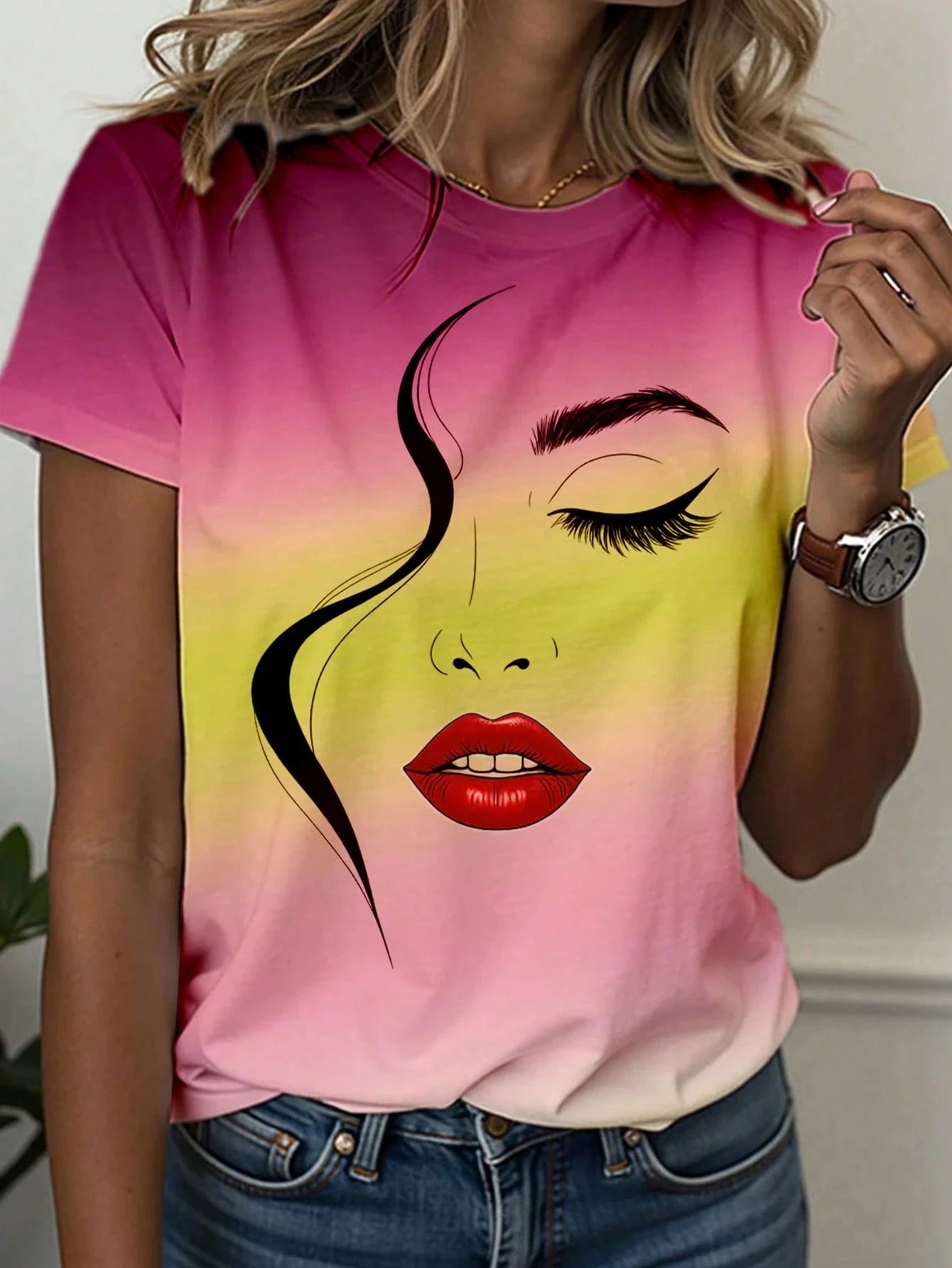 Abstract Face Line Art Graphic Print T-Shirt