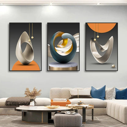 3pcs Modern Geometric Wall Art Canvas Prints Luxury Abstract Artwork Paintings