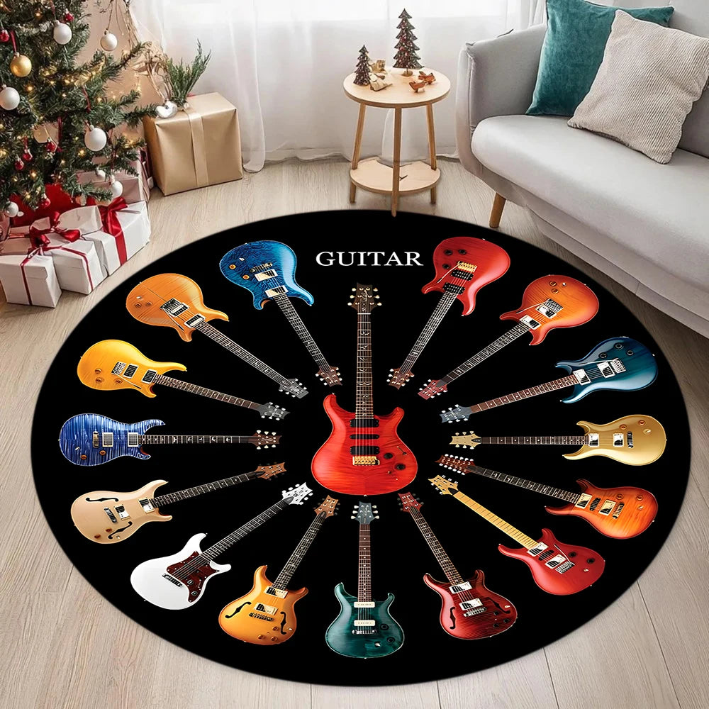 Guitar Bass Pattern Circular Carpet Street Rock Style Carpet