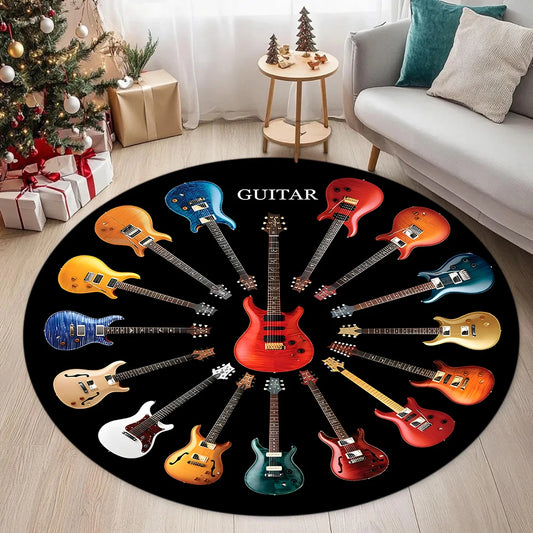 Guitar Bass Pattern Circular Carpet Street Rock Style Carpet