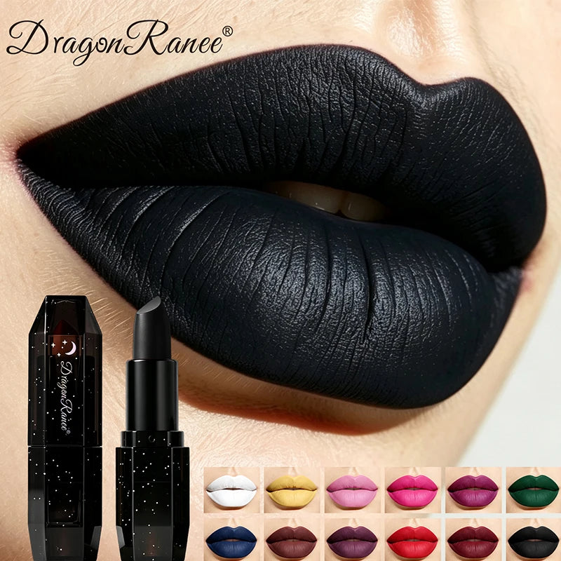 Matte Dark Purple Green Lipstick Waterproof White Black Velvet Lip Stick