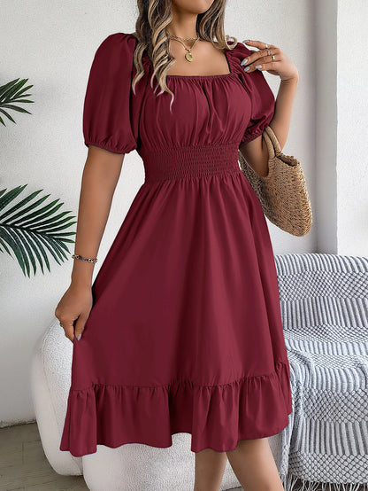 Puff Sleeve Square Neck Dress