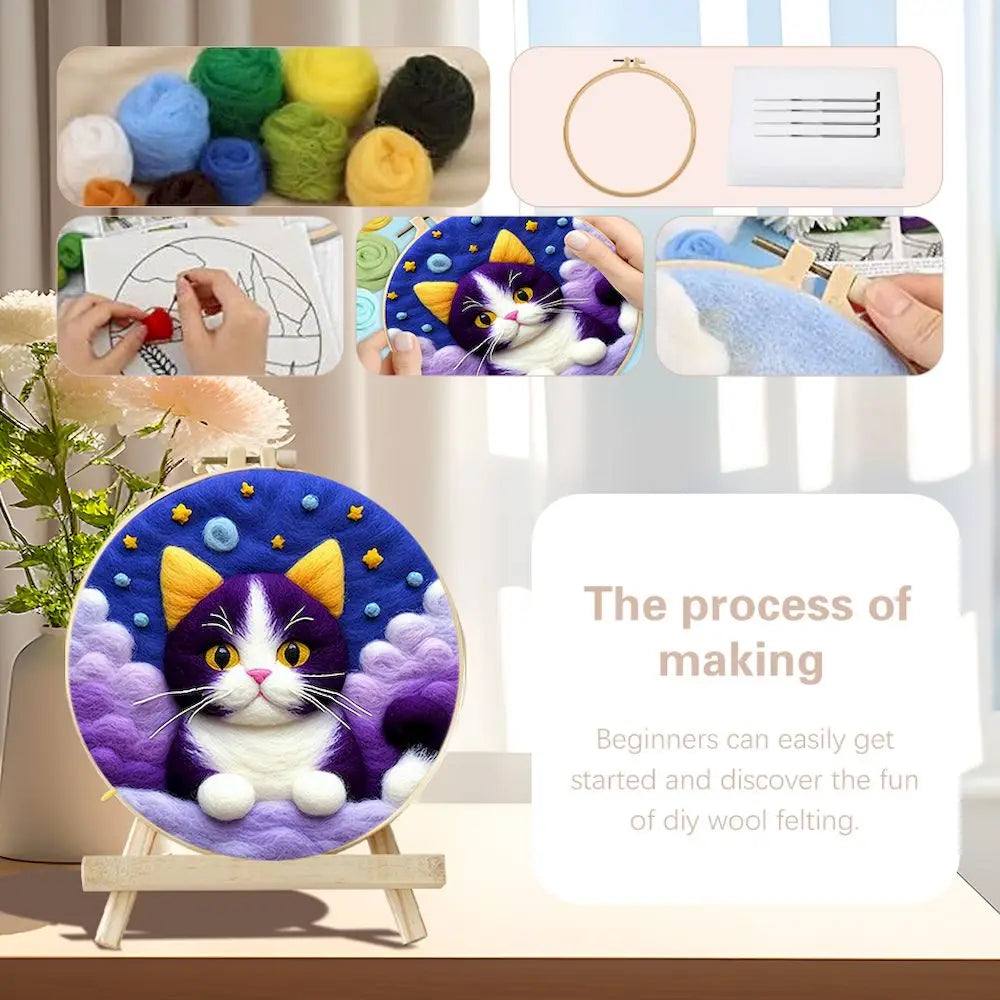 CHENISTORY Diy Poke Wool Felt Animals Cat Wool Needle Felt Set