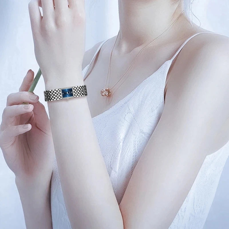 Silver Square Quartz Stainless Steel Watch