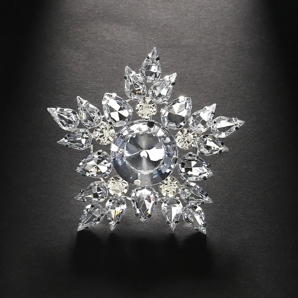 Stonefans Snowflake Exaggerate Finger Round Rhinestone Open Ring