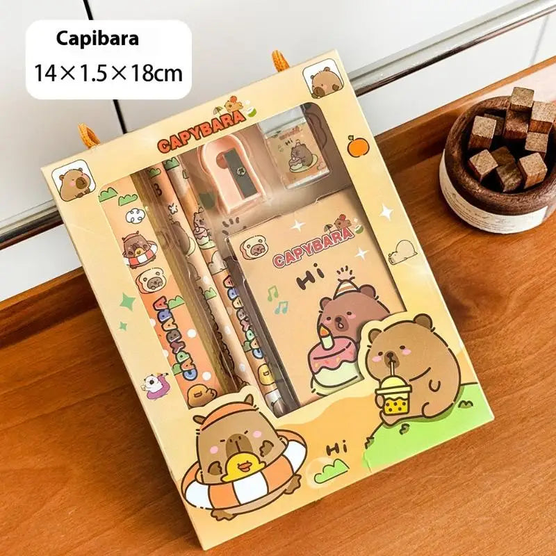 6Pcs/Set Cute Cartoon Capybara Pencil Stationery Set