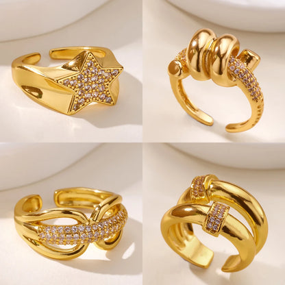 Zircon Star Knot Gold Stainless Steel Geometric Rings