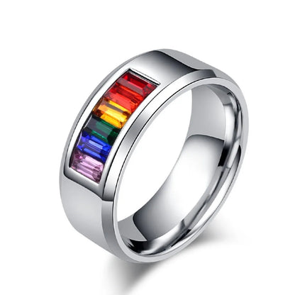 8mm Titanium Steel Rainbow Zircon Rings