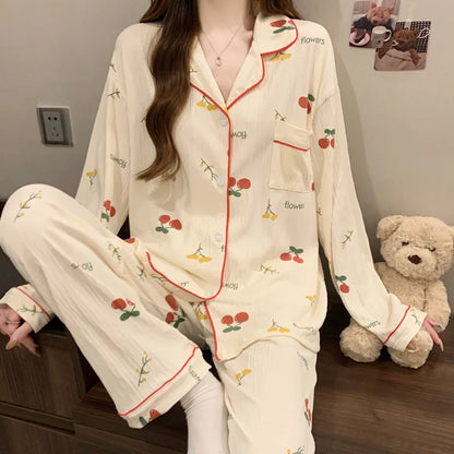 Love Cardigan Pajamas Long Sleeve Set