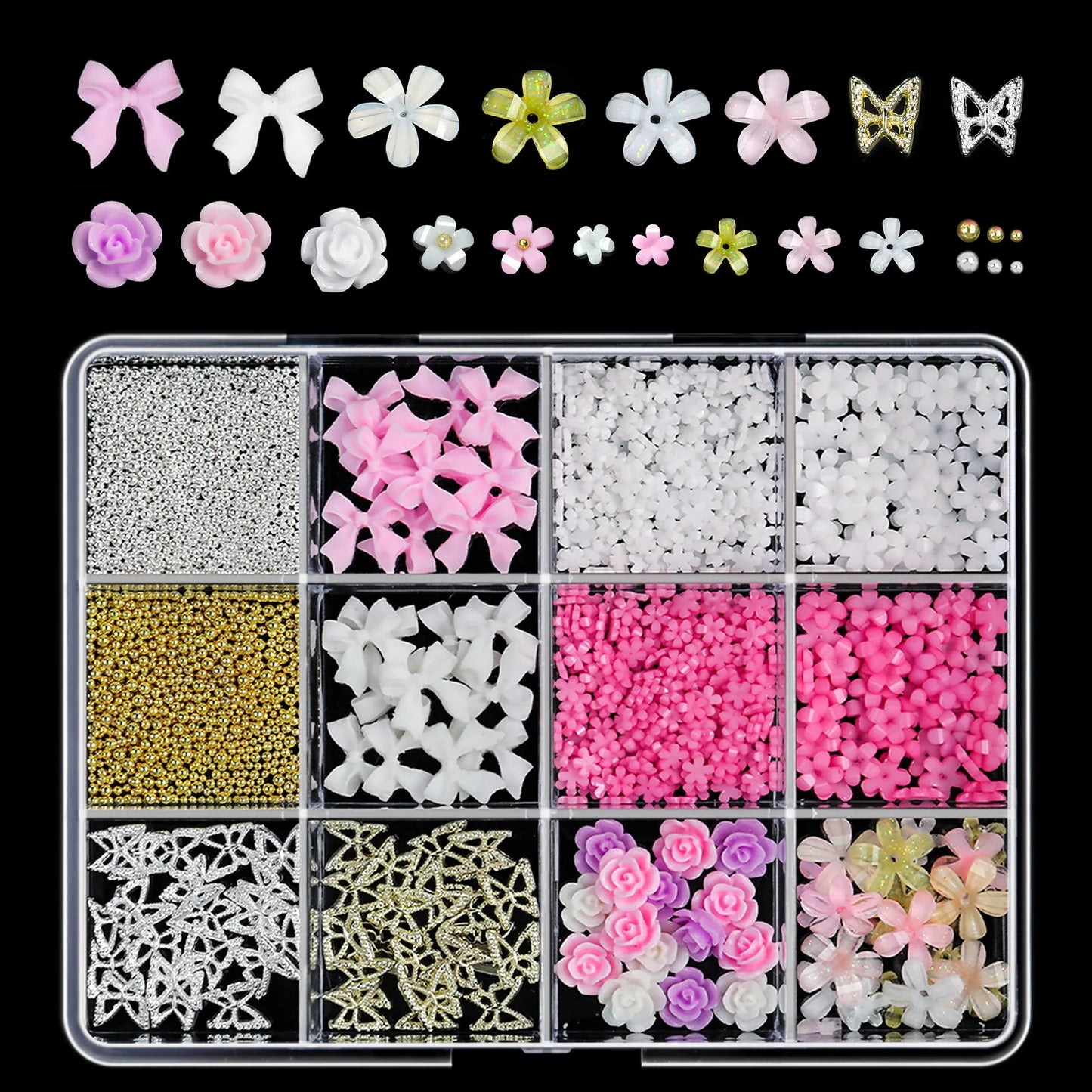 12/15Grids Acrylic Flower Nail Charms Mix Colors Set