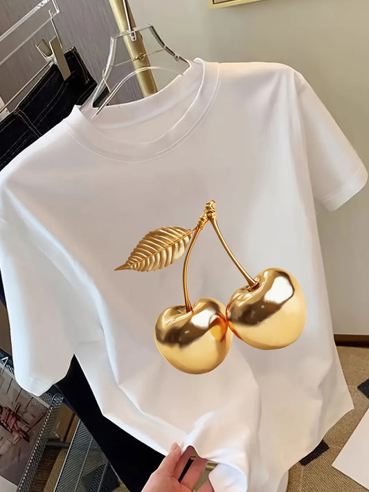 Golden Cherry Print Short Sleeve Shirt