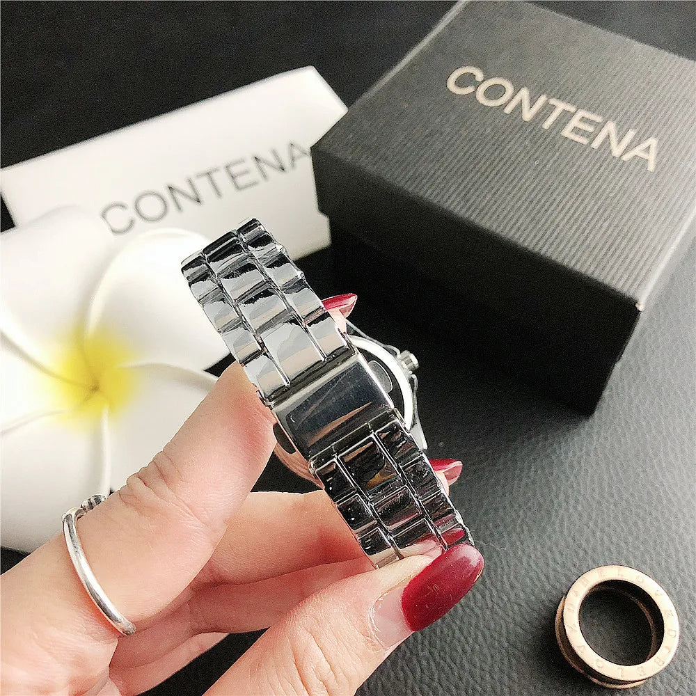 Luxury Stainless Steel Rhinestone Quartz Wristwatch