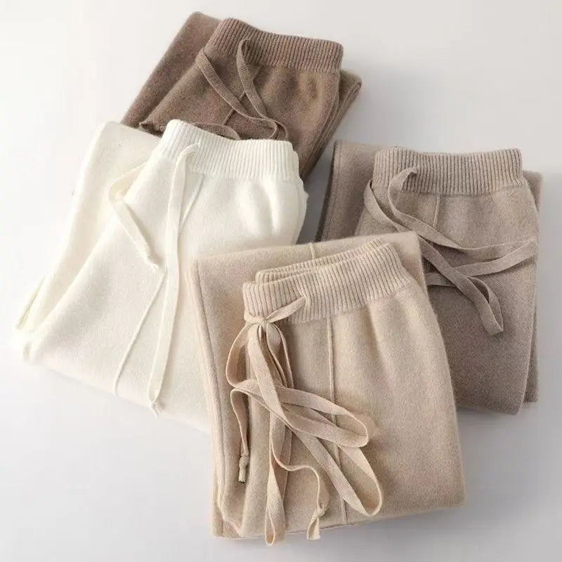 Merino Wool Knitted Wide Leg Soft Warm Cashmere Knit Trousers