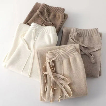 Merino Wool Knitted Wide Leg Soft Warm Cashmere Knit Trousers