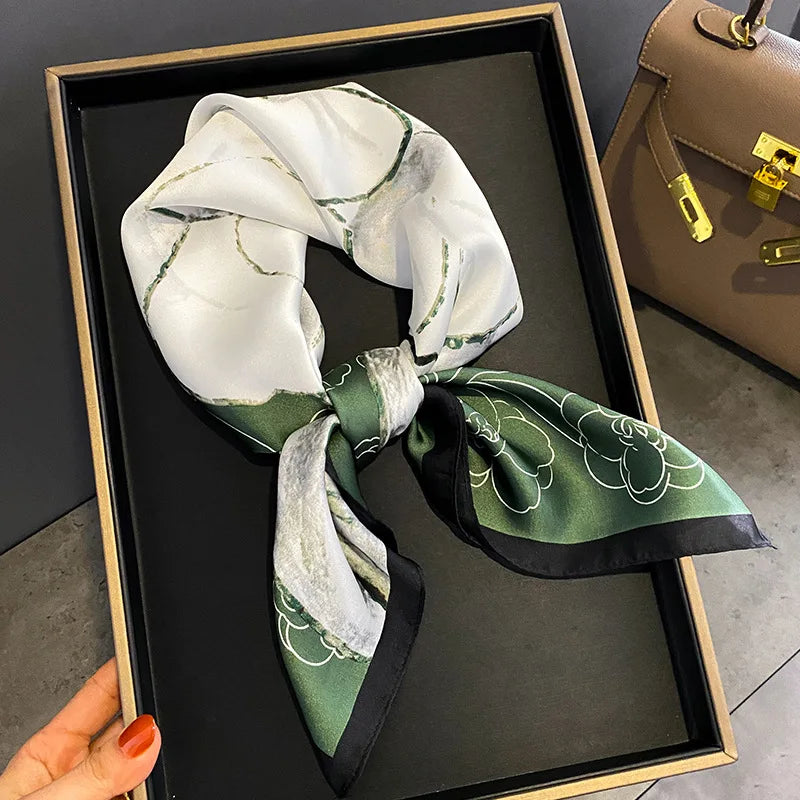 Luxury Silk Square Plaid Satin Scarf