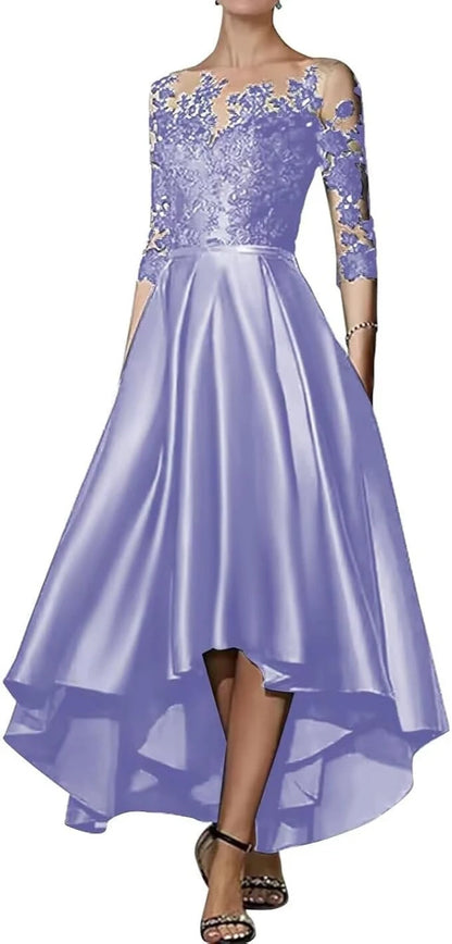 V-Neck Satin Asymmetrical Elegant Dress