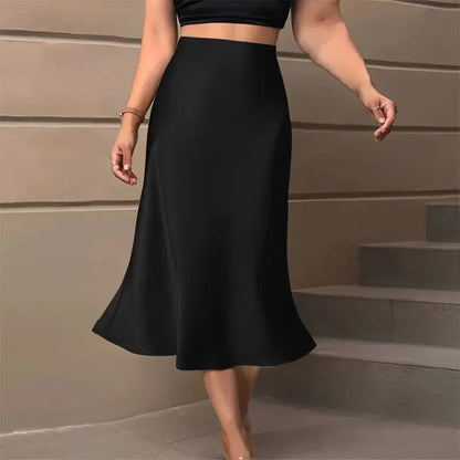 Satin High Waist Elegant Long Silk Skirt