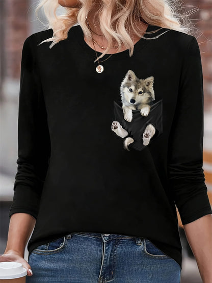 Pure cotton casual heart-shaped long sleeved T-shirt