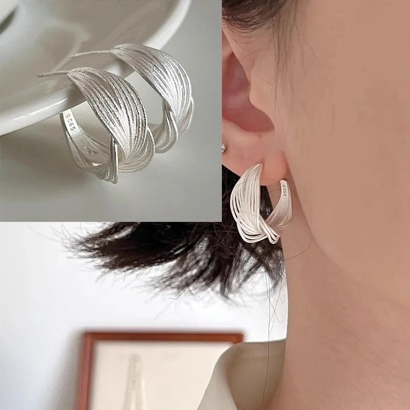 925 Sterling Silver Frosting Hoop Earrings