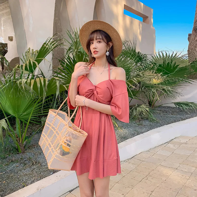 Split swimsuit plus size loose belly covering slimming Dress