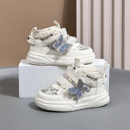 Autumn Children Leather Toddler Kids Sport  Bling Cute Butterfly Sneakers