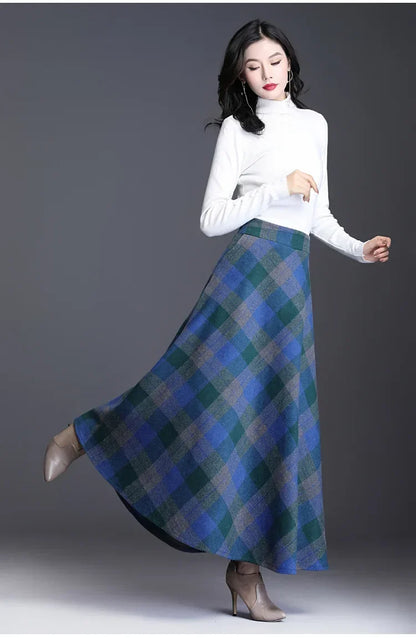 Thickened Woolen Plaid Mini Skirt