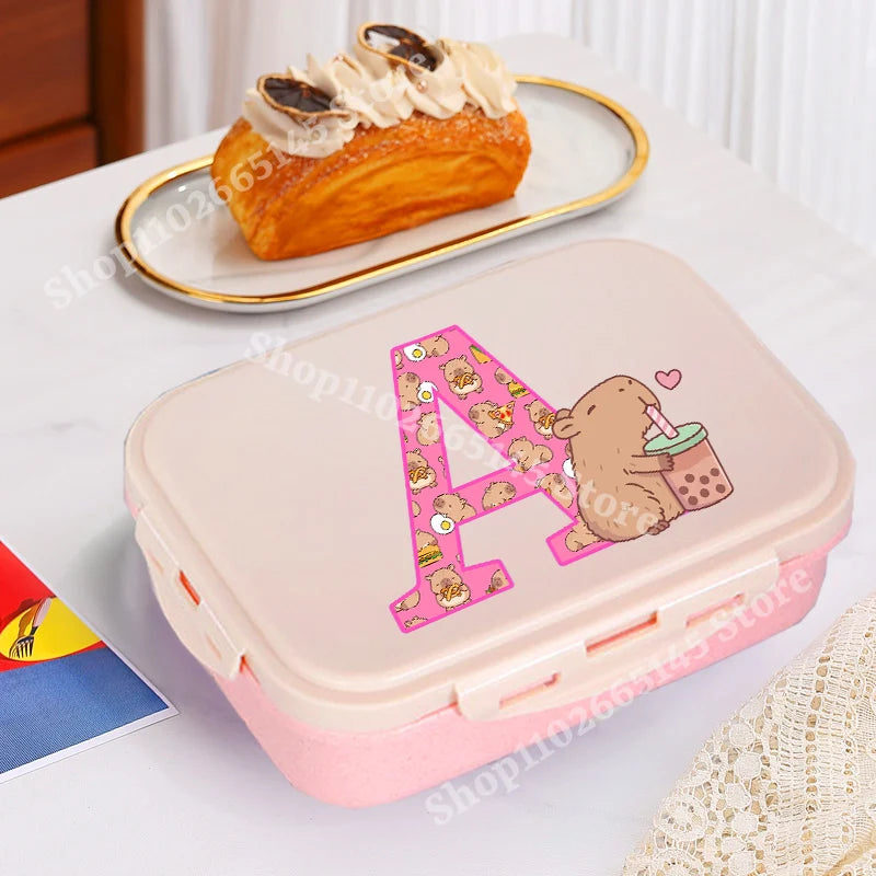 Capybara Cute Lunch Box Girls Capibara Letter A-Z Bento Box