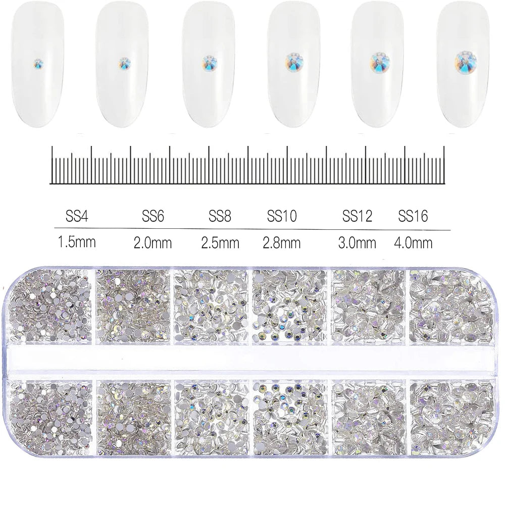 2400pcs+ Shiny Clear Crystal Gems Nail Rhinestones