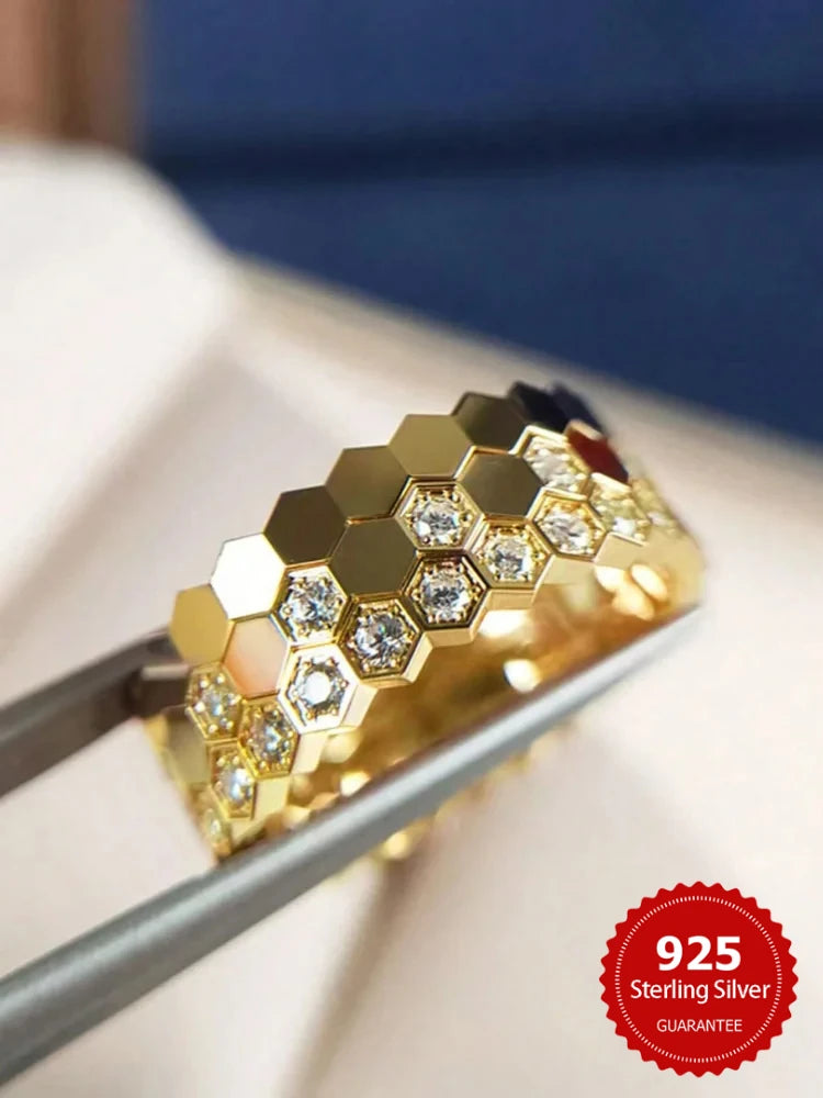 925 Sterling Silver Zircon Honeycomb 3pc Set Ring