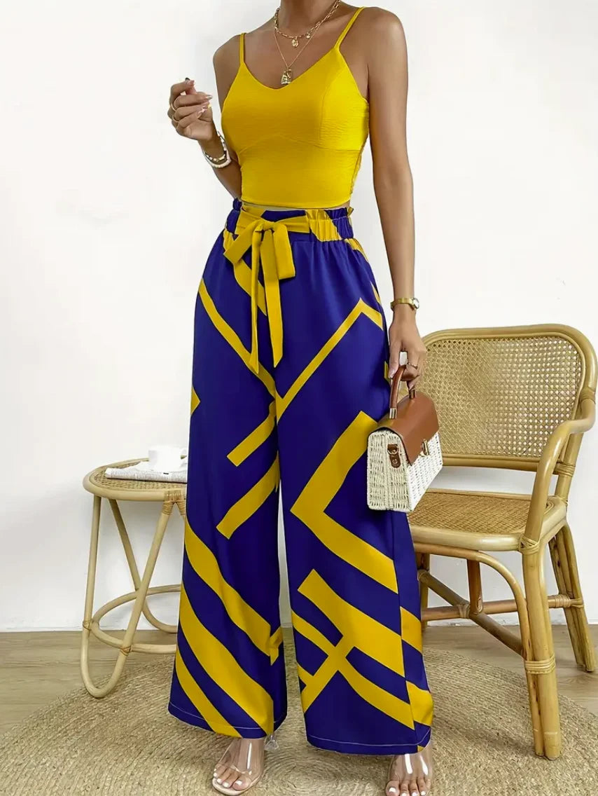 Pantalones geométricos de pierna ancha