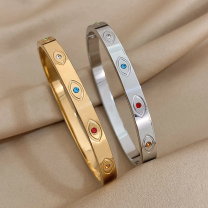 Multiple Vintage Inlaid Rhinestone Zircon Stainless Steel Wide Bangles Bracelets