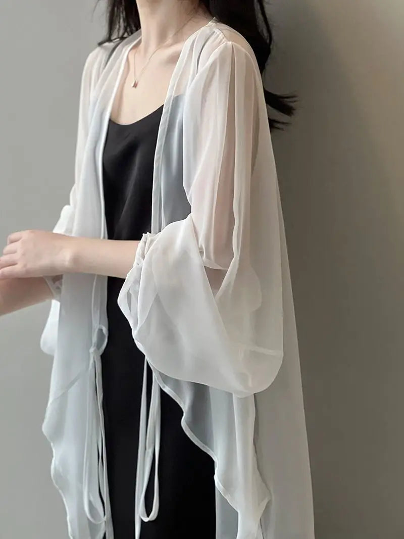 Loose Long Sleeve Open Stitch Korean Chiffon blouse