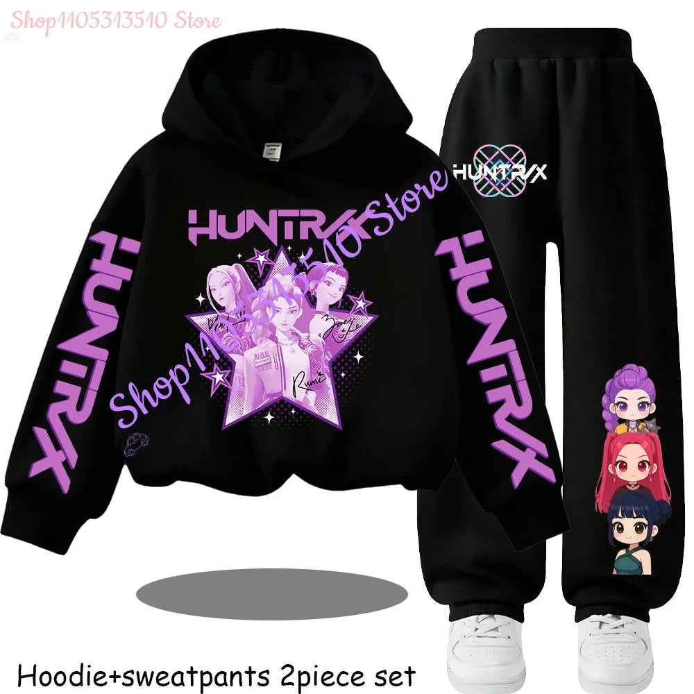 Hooded Mira Rumi Zoey  Girl Cute Casual Sports Cartoon Sweater Set
