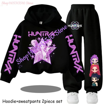 Hooded Mira Rumi Zoey  Girl Cute Casual Sports Cartoon Sweater Set