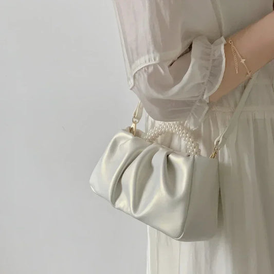 Pearl Handle Clutch Purse Handbags Luxury Square Shoulder Bags