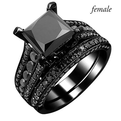 Charm Couple Romantic Heart Rhinestones CZ Rings Set