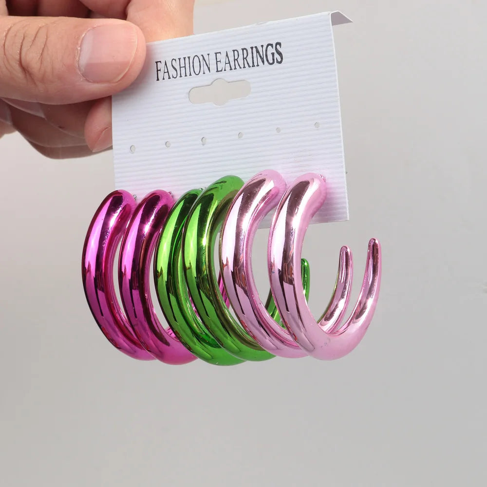 FishSheep Trendy Acrylic Geometric Circle Hoop Earrings Set