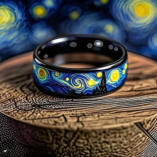 Unique Starry Night Pattern Unisex Rings