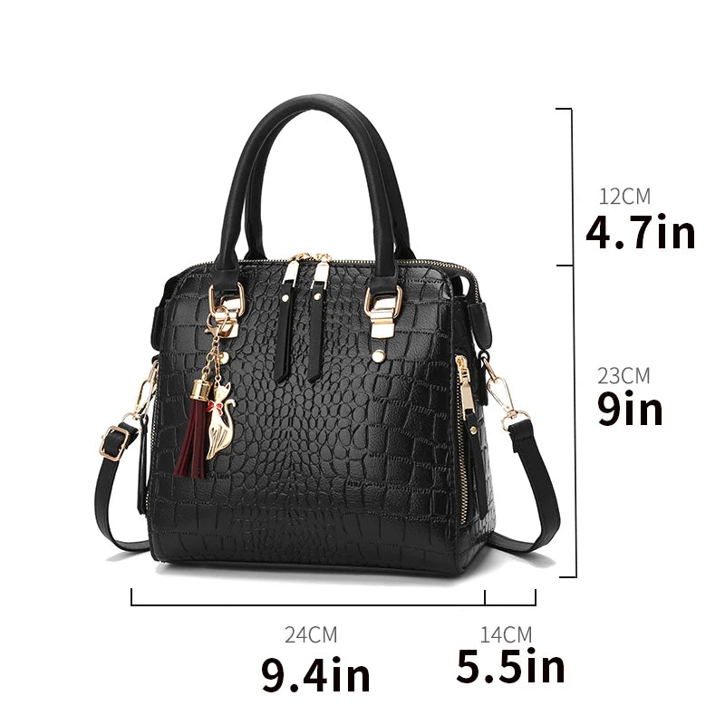 Luxurious Crocodile Embossed Tote Handbag