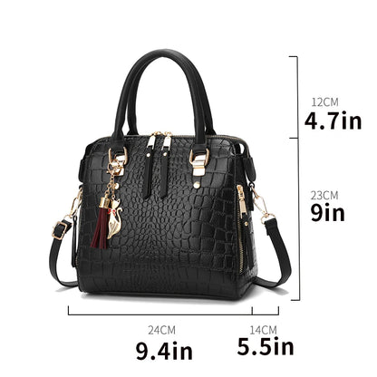 Luxurious Crocodile Embossed Tote Handbag