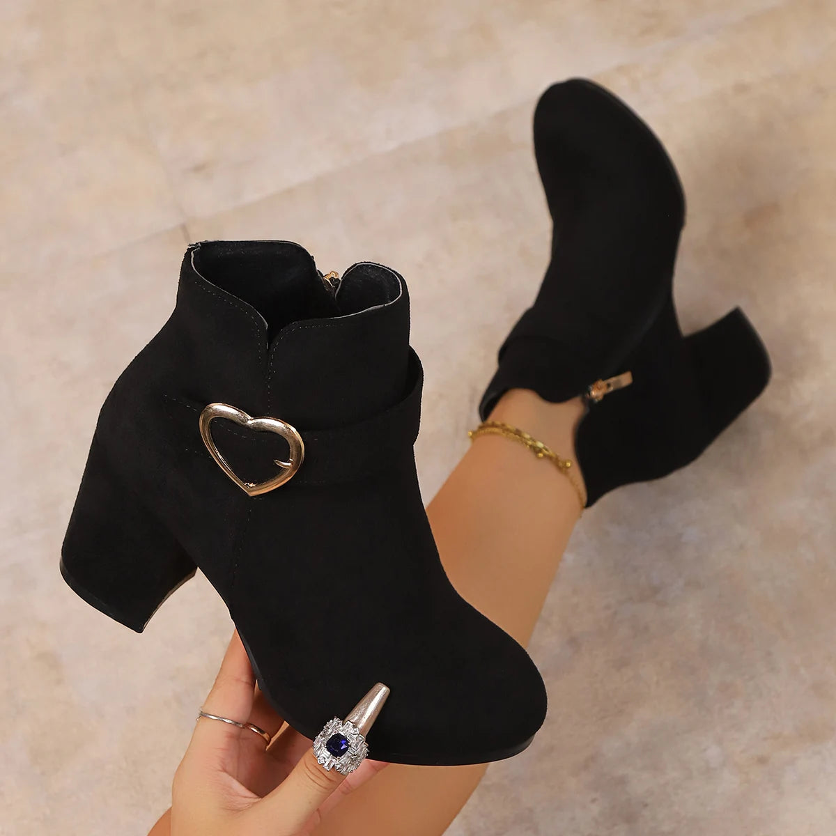 Anti-slip Ankle Zipper High Heels Short Boots