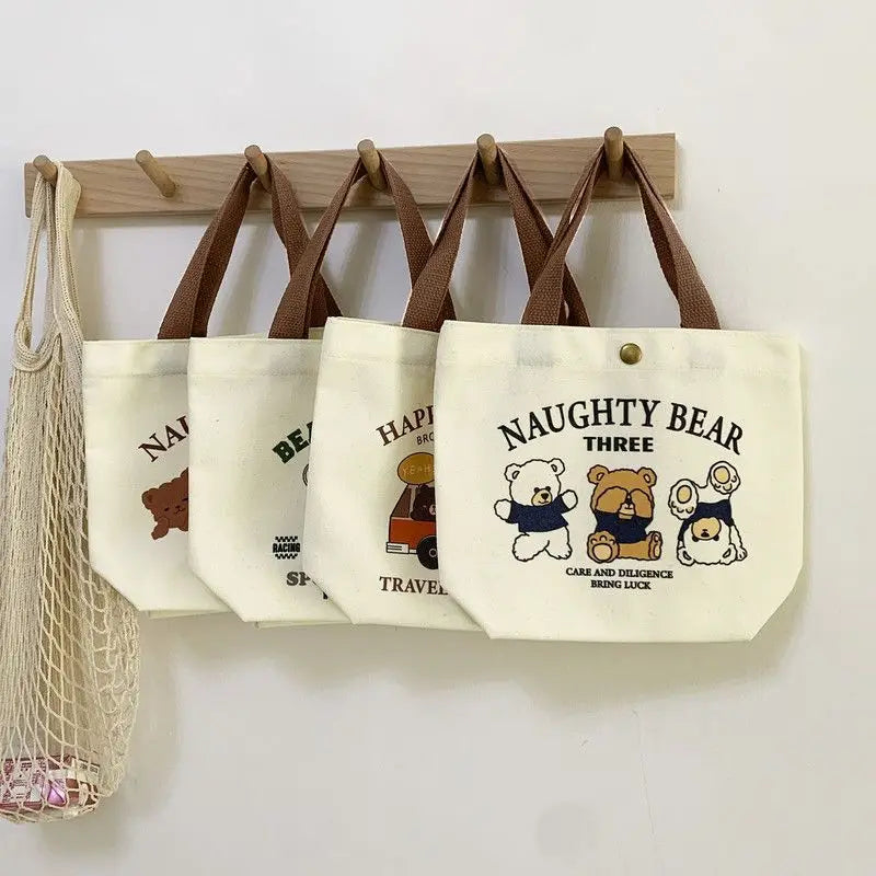 Bear Shape Canvas Tote Cute Mini Handheld Lunch Bag