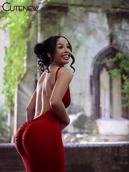 Red Shiny Spaghetti Strap Maxi Dress