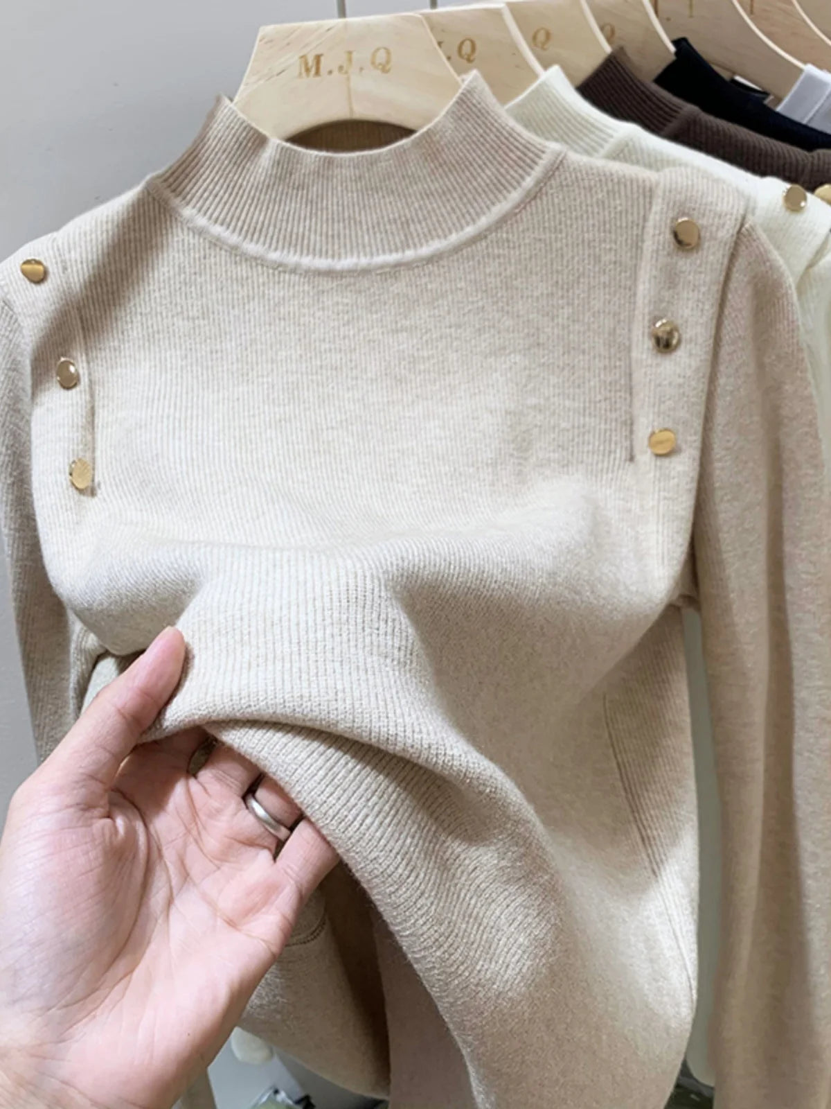 Button Turtleneck Knitted Sweater Fit Soft Warm Pullovers