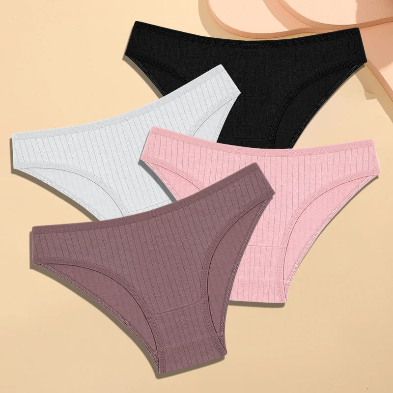 4Pcs Cotton Striped Sexy Stretch Lingerie