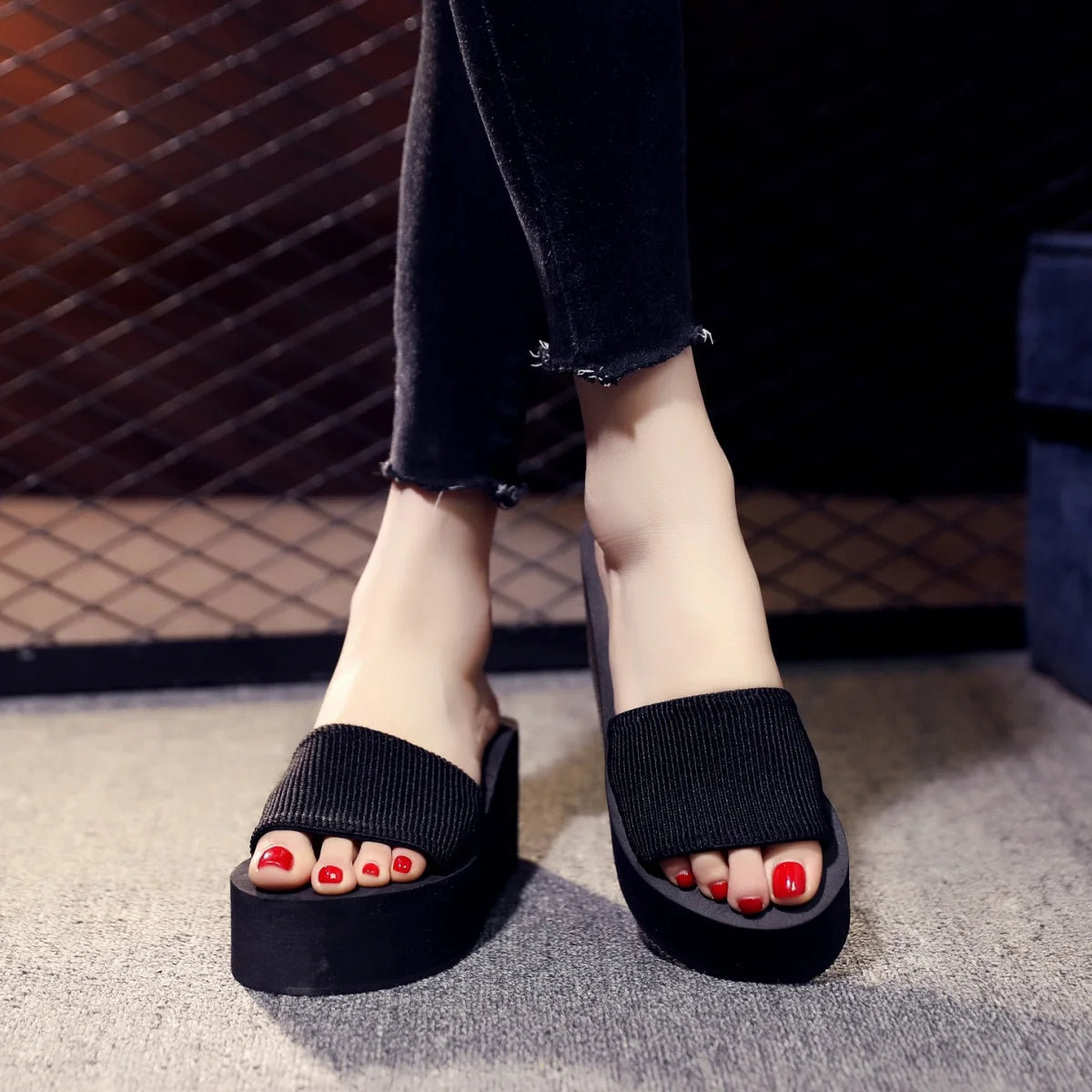 Korean Style Platform Thick-Soled Slippers